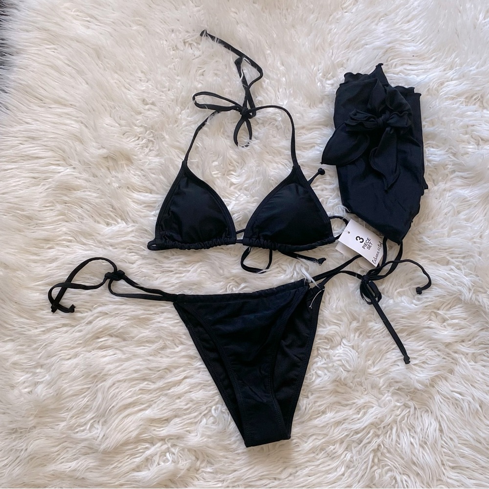 Cabana del Sol 3-Piece Black Bikini Set – Size Small – NWT